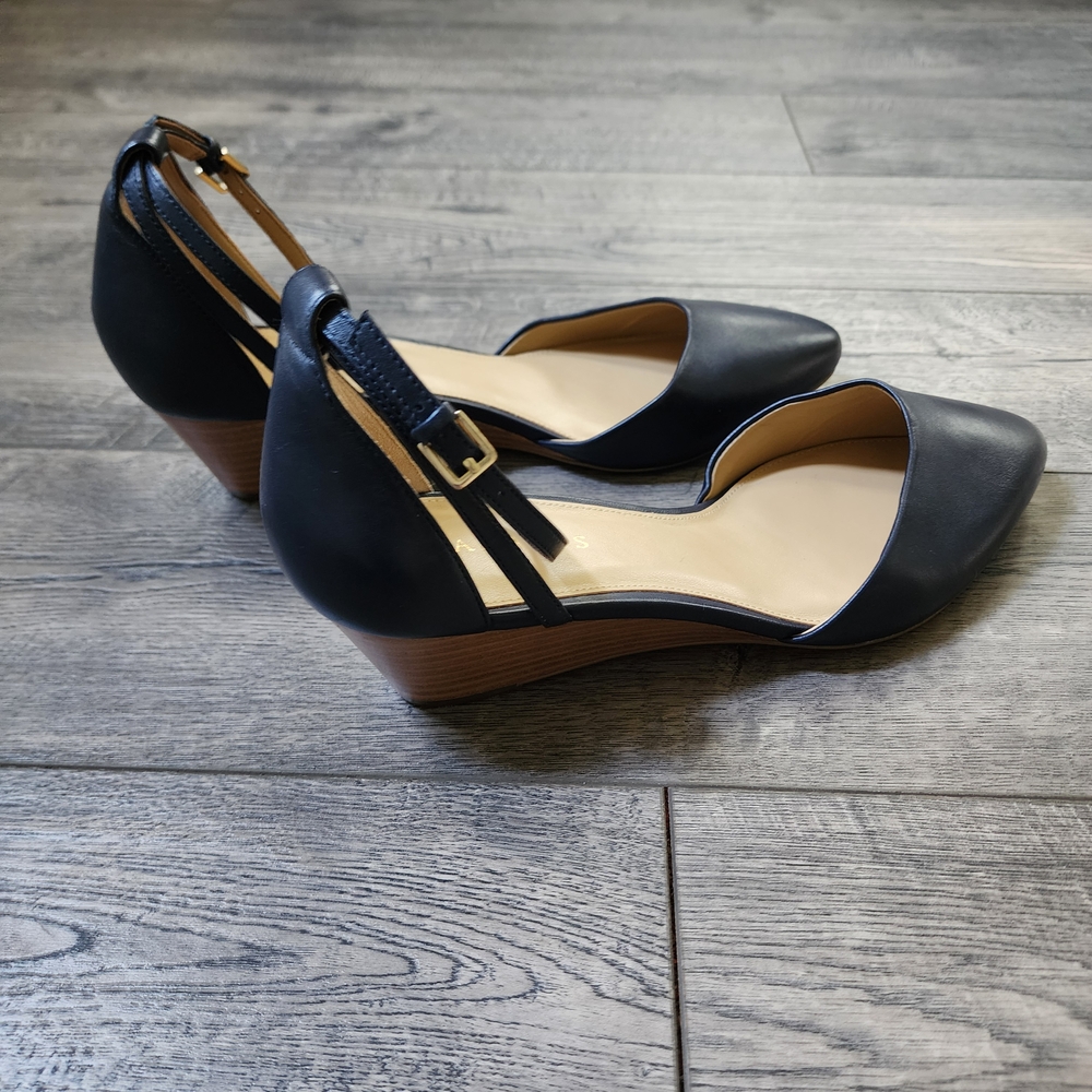 Talbots Women's Laney D'Orsay Navy Soft Nappa Wedge Almond Toe, Size 11M - Picture 6 of 11